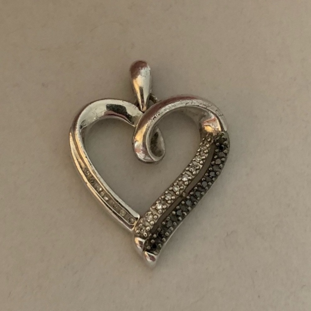 925 Sterling Silver CZ Bedazzled Heart Silhouette Necklace Pendant Charm